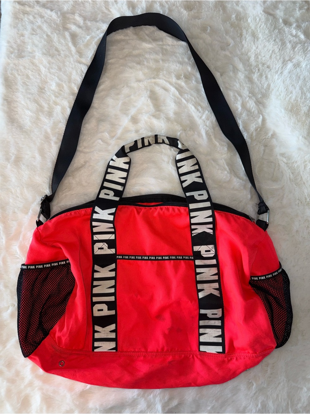 Vintage Victoria’s Secret PINK Neon Pink Logo Weekender Travel Duffle Bag 💖